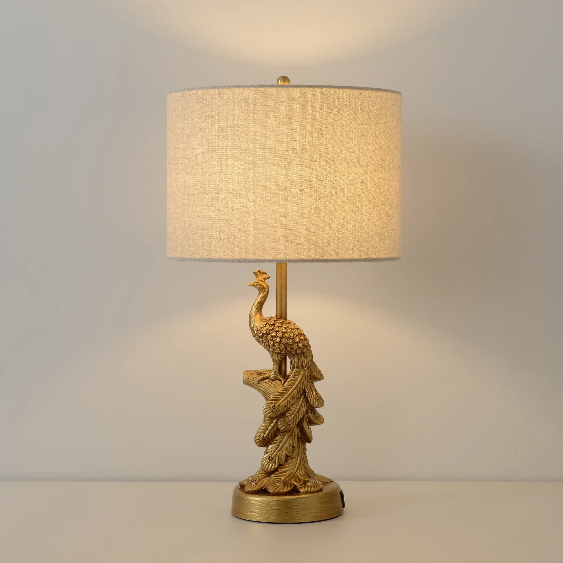 Golden Resin Peacock Table Lamp