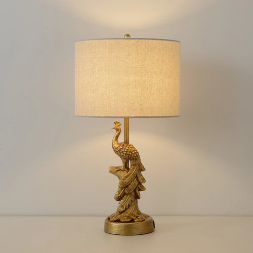 Golden Resin Peacock Table Lamp