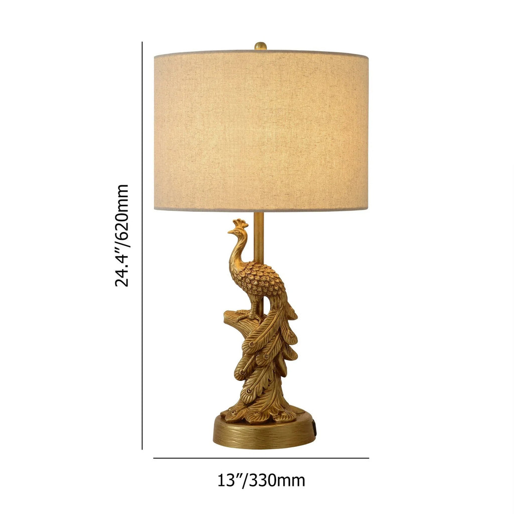 Golden Resin Peacock Table Lamp