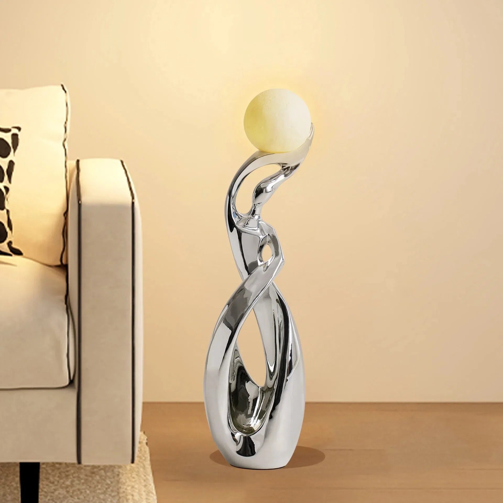 Silver Sculpture Illuminated Ball Ambient Light